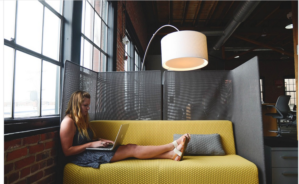 a lady working online